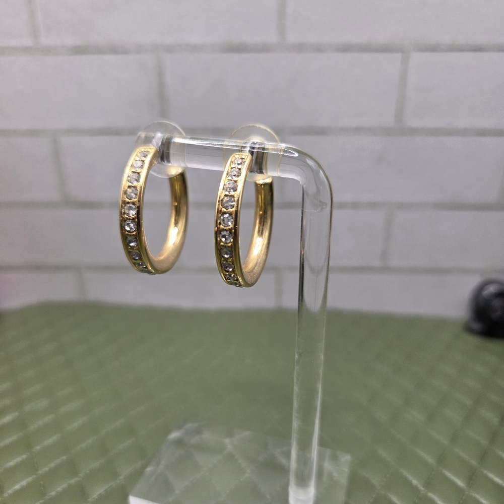 971. Monet Gold-Tone Hoop Earrings with Clear Crystals